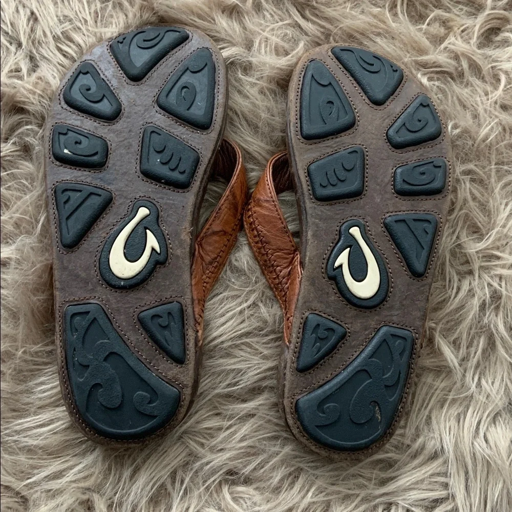 OluKai Mekila Flip Flop Leather Men's Sandals Size 10